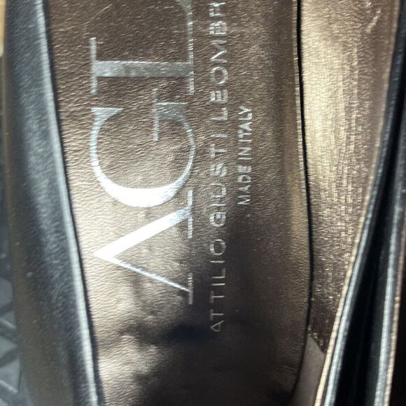 AGL Womens 38 EU/8 US Cap Toe Pumps Heels Nude Black Leather Patent Round Toe - Picture 7 of 10